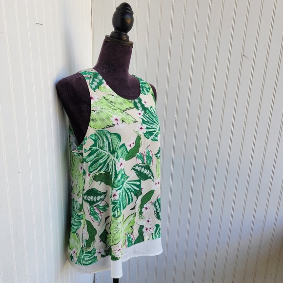 Casey Keys Tank Top Beach Vacation Tropical Print Cruise Palm Leaf Beige Green L - Picture 6 of 10